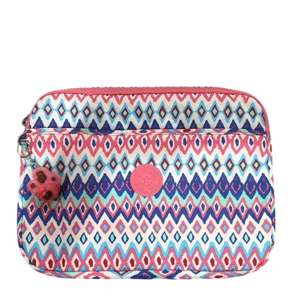 Kipling Laptop Sleeve Tribal Ikat Pattern with Monkey Keychain